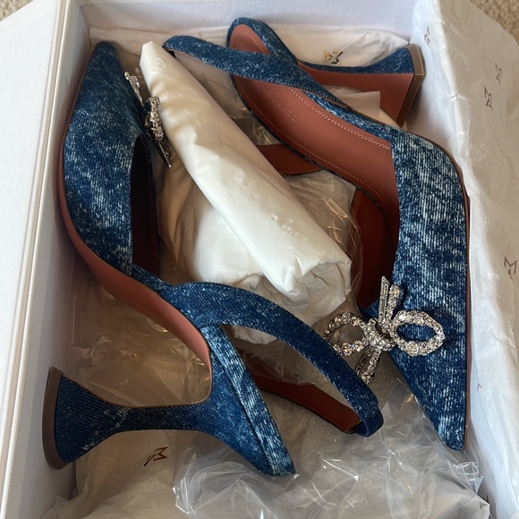 Amina Muaddi Rosie Pointed Toe Denim Slingback Pump Size 39.5 brand new - Picture 5 of 10